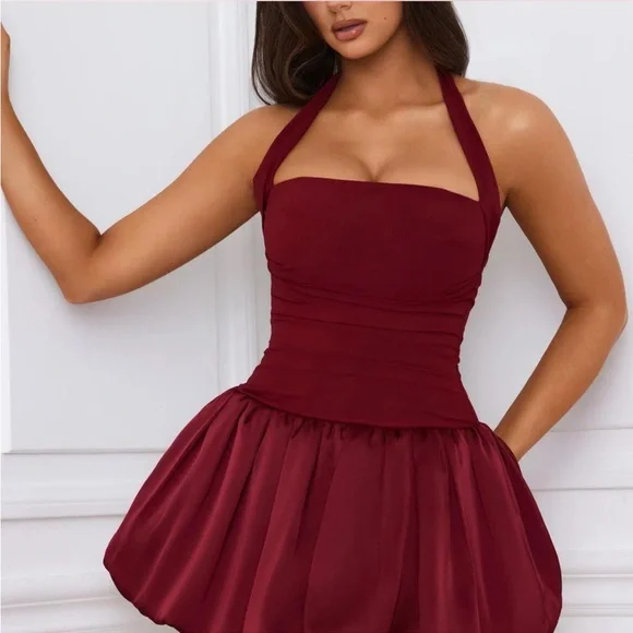 Oh Polly | Dresses | Oh Polly Red Ruched Halter Cocktail Dress | Poshmark